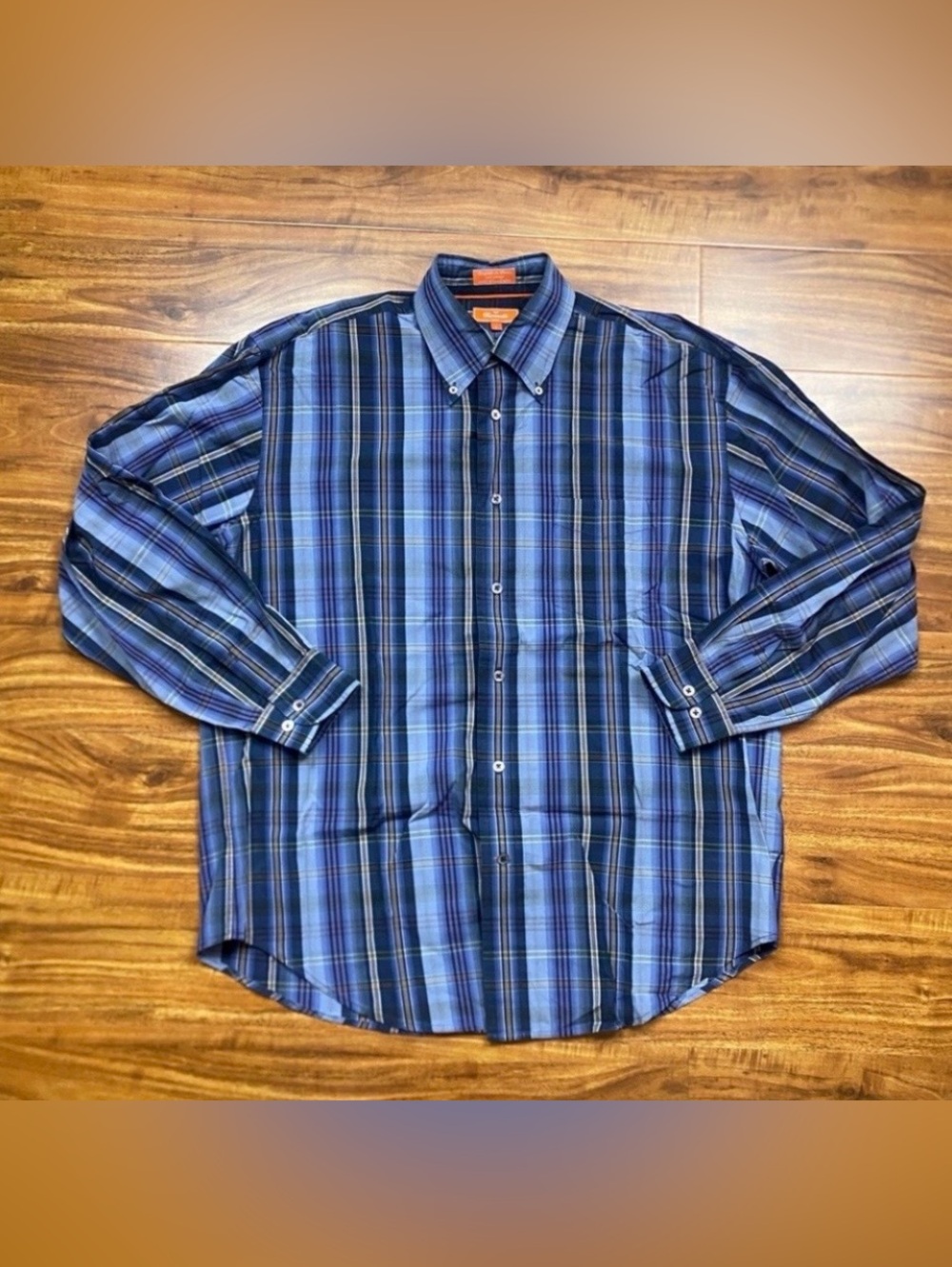 Faconnable Men's Blue Plaid Collared Button Down Shirt Size Large Classic Preppy